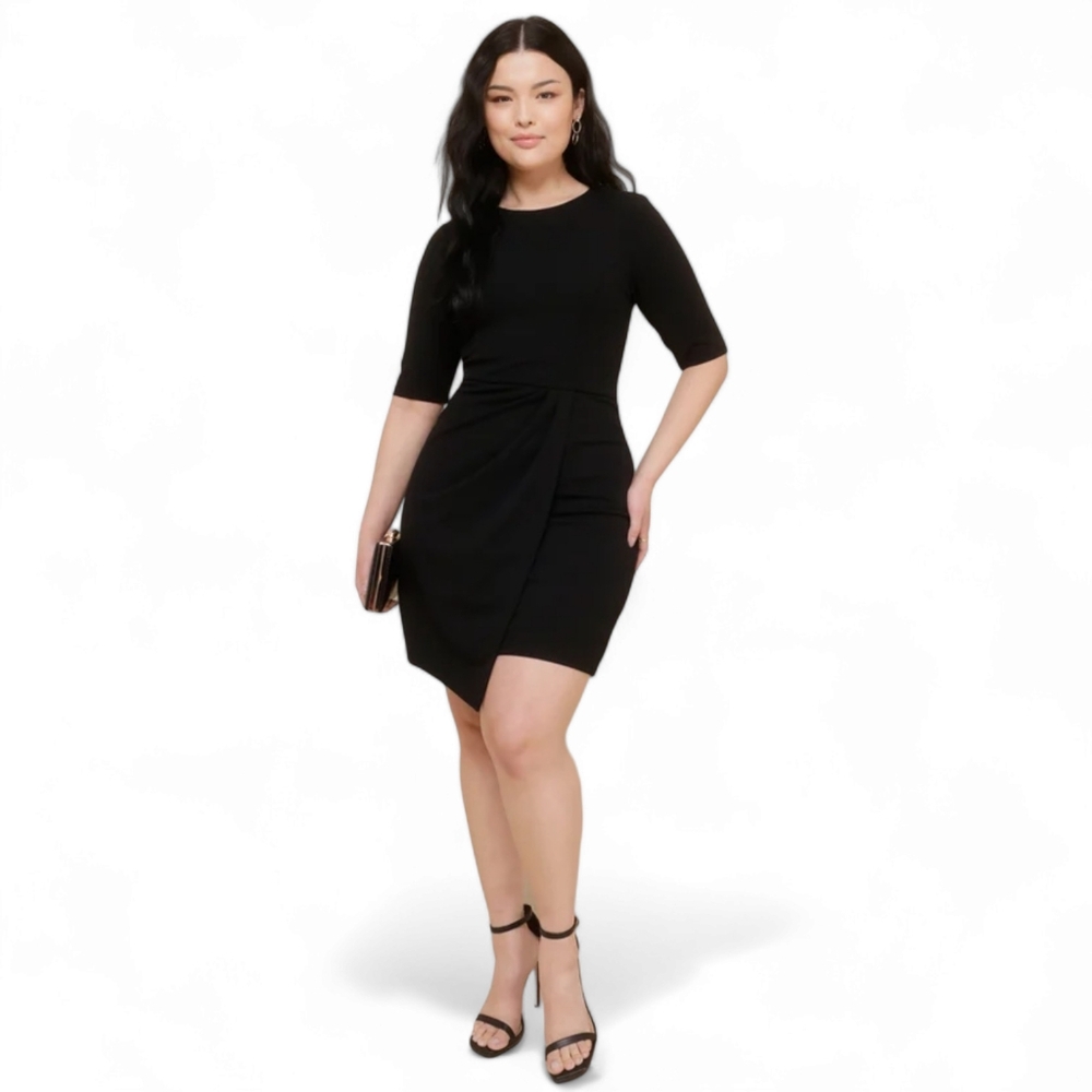 LULU'S Westwood Black Half Sleeve Faux Wrap Sheath Dress Size L